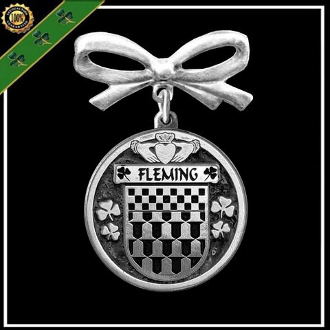Fleming Irish Coat of Arms Disk Bow Brooch