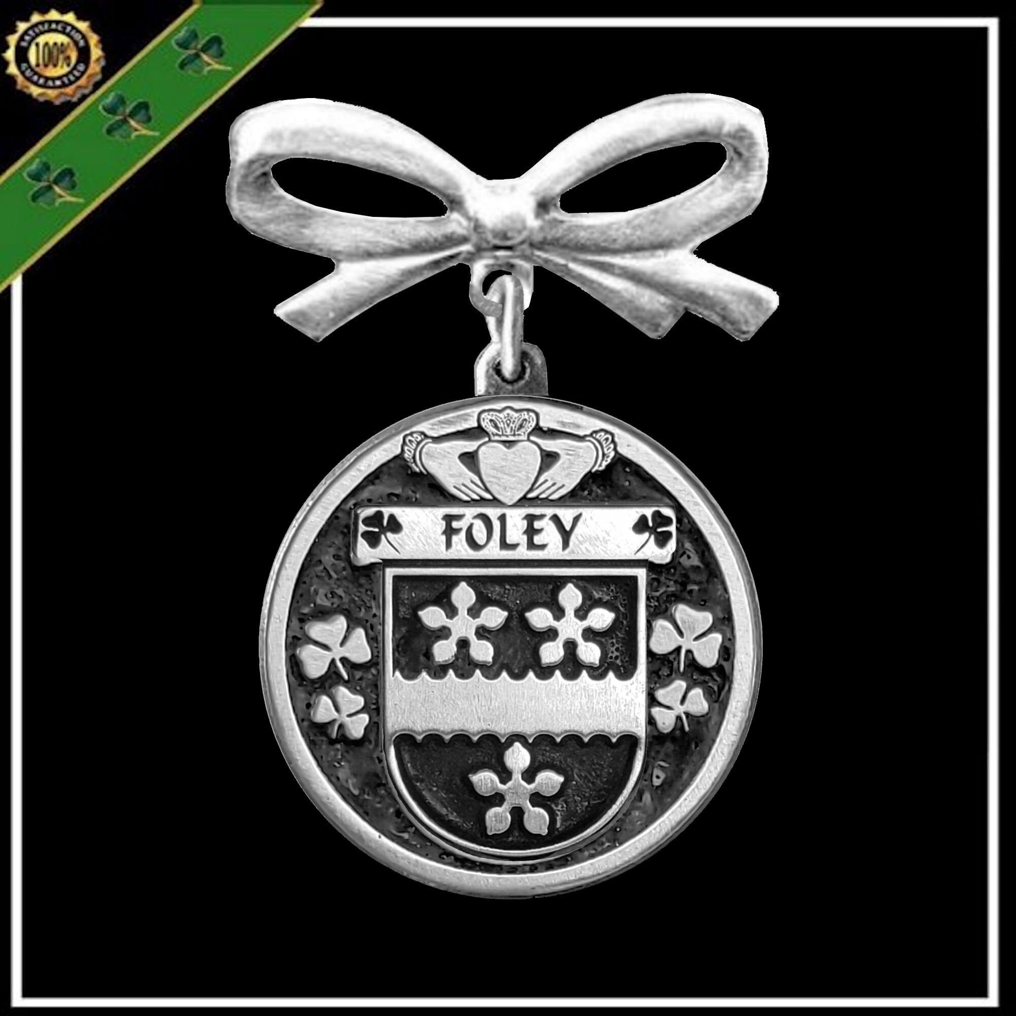 Foley Irish Coat of Arms Disk Bow Brooch