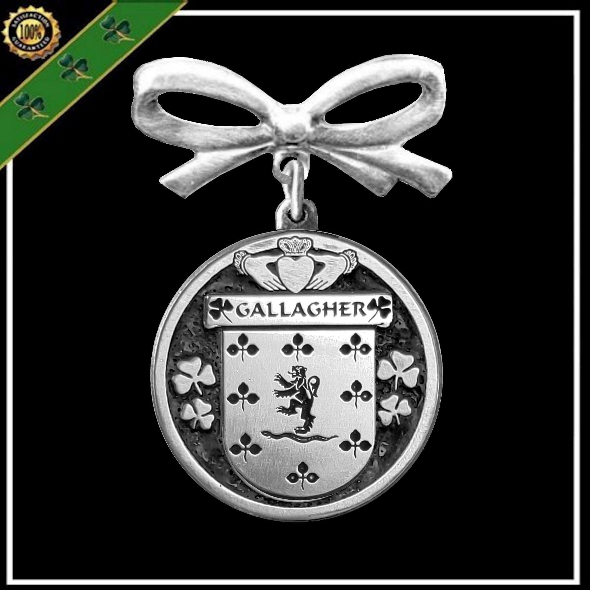 Gallagher Irish Coat of Arms Disk Bow Brooch