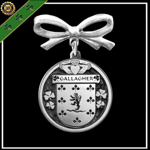 Gallagher Irish Coat of Arms Disk Bow Brooch