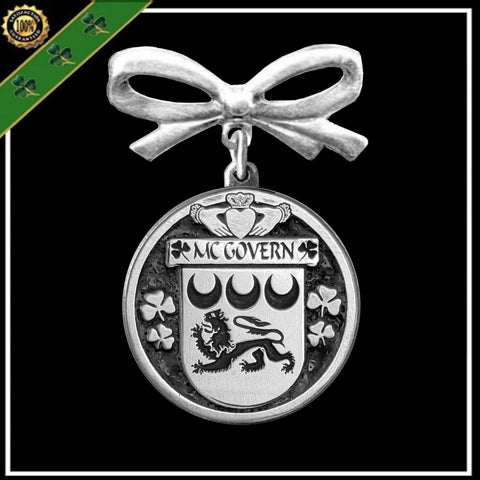 McGovern Irish Coat of Arms Disk Bow Brooch