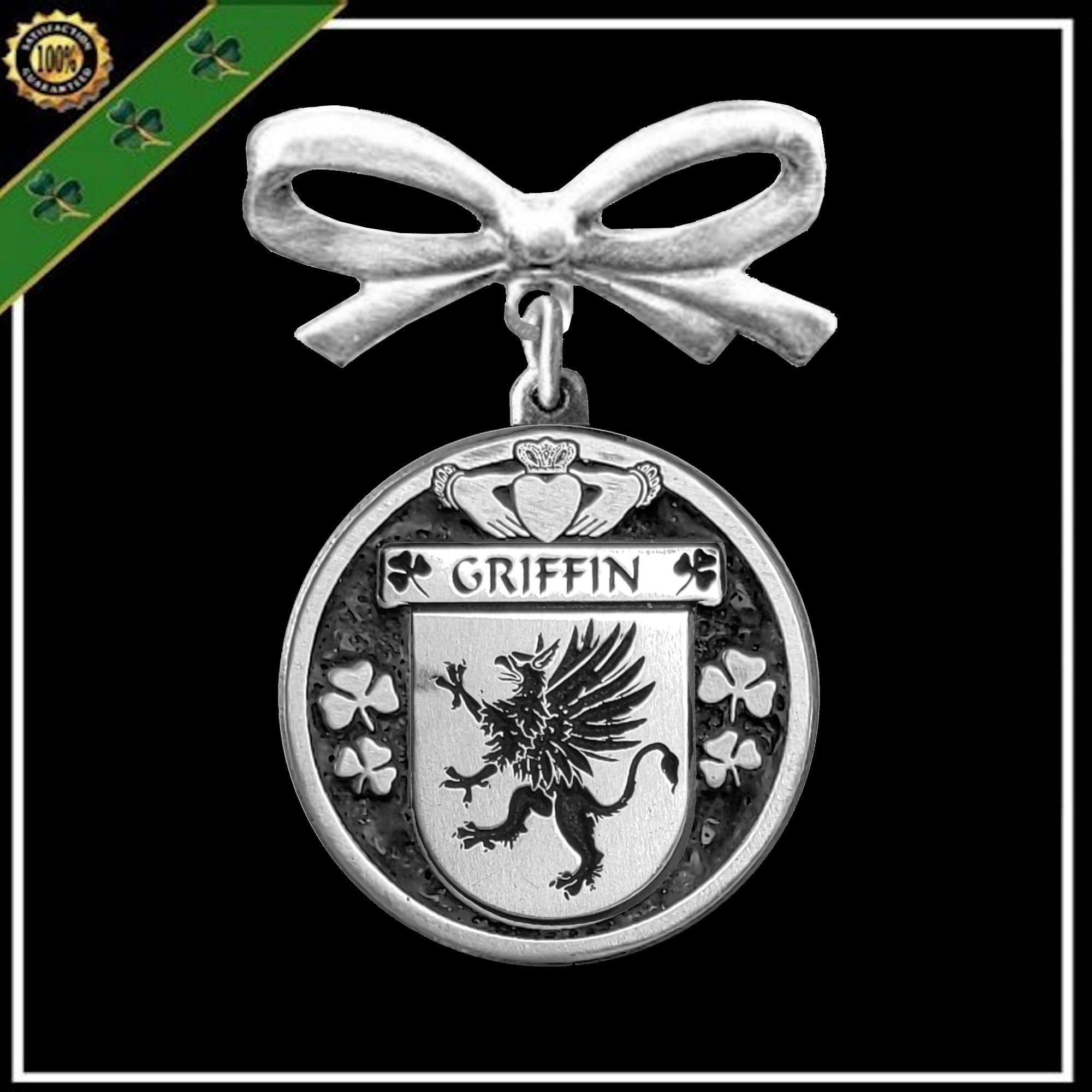 Griffin Irish Coat of Arms Disk Bow Brooch