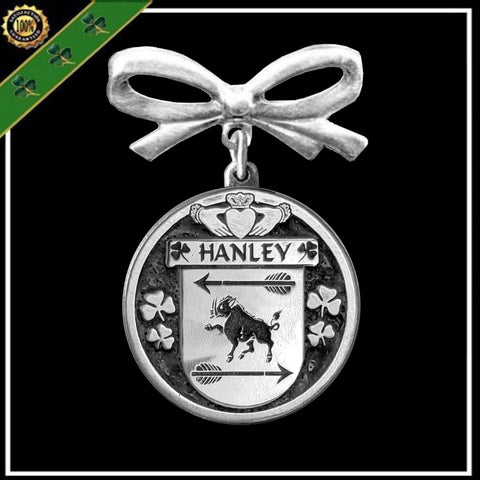 Hanley Irish Coat of Arms Disk Bow Brooch