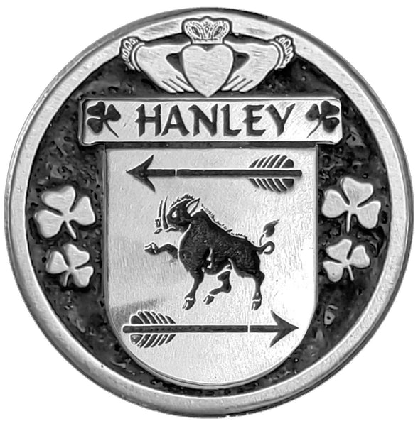 Hanley Irish Coat of Arms Disk Bow Brooch