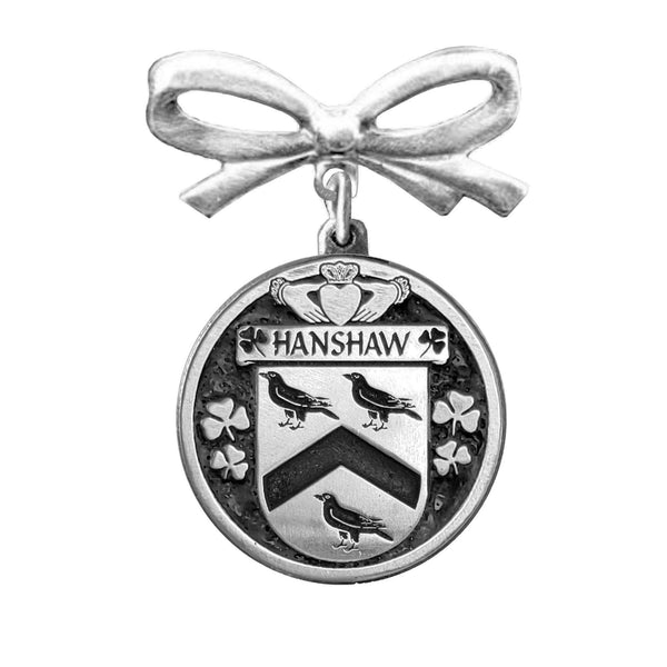 Hanshaw Irish Coat of Arms Disk Bow Brooch