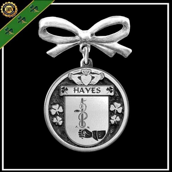 Hayes Irish Coat of Arms Disk Bow Brooch