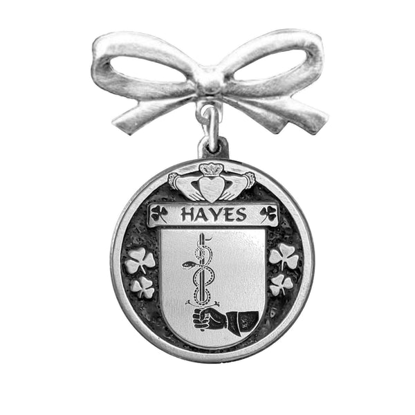Hayes Irish Coat of Arms Disk Bow Brooch
