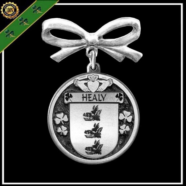 Healy Irish Coat of Arms Disk Bow Brooch