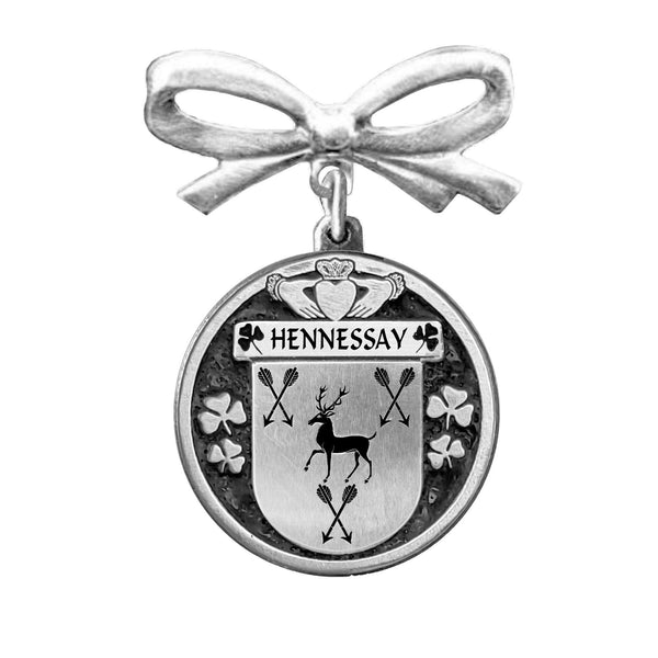 Hennessay Irish Coat of Arms Disk Bow Brooch