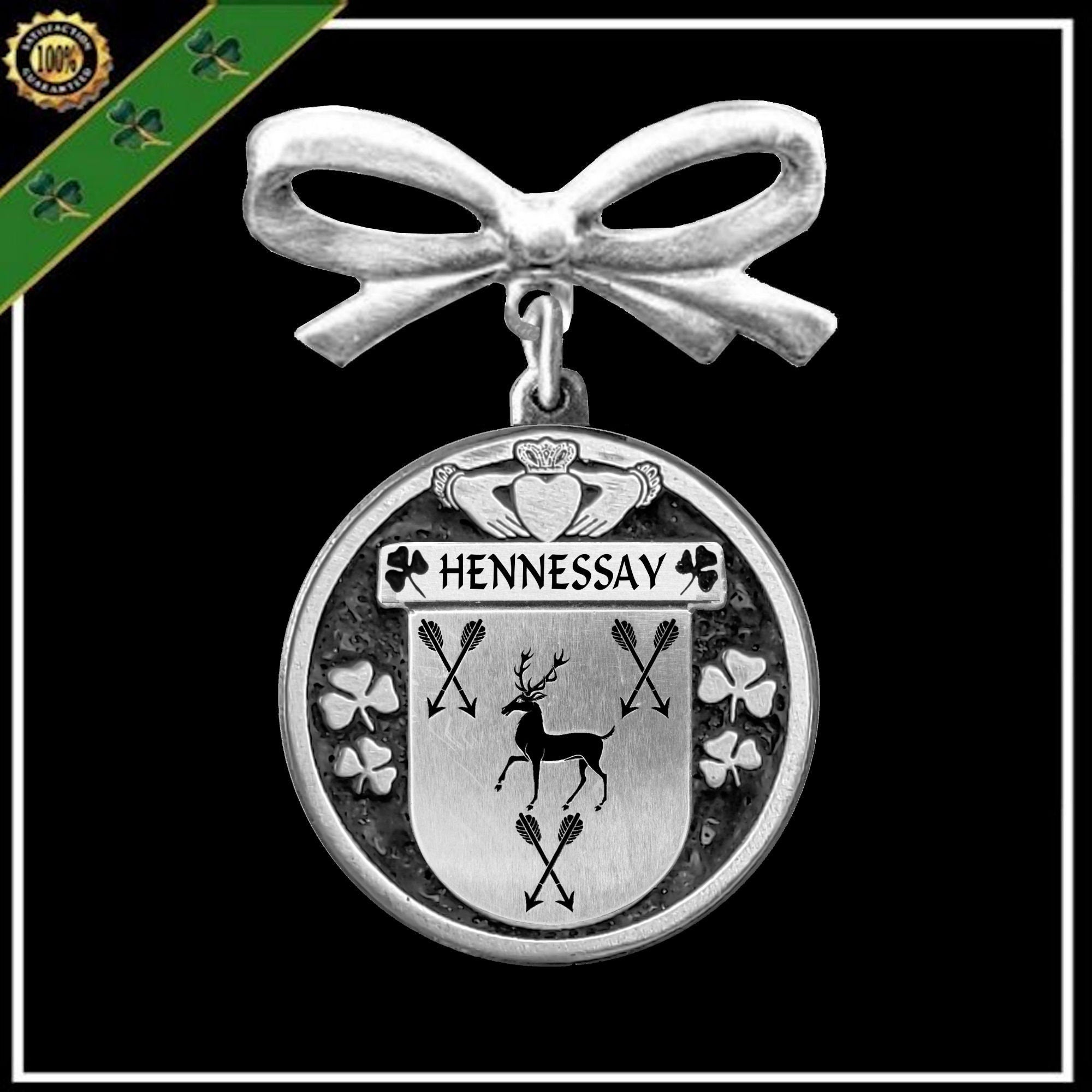 Hennessay Irish Coat of Arms Disk Bow Brooch