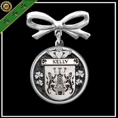 Kelly Irish Coat of Arms Disk Bow Brooch