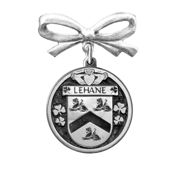 Lehane Irish Coat of Arms Disk Bow Brooch