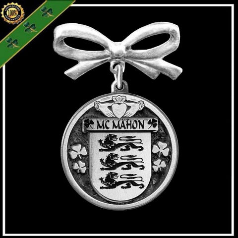 McMahon Irish Coat of Arms Disk Bow Brooch