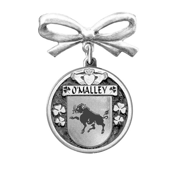 O'Malley Irish Coat of Arms Disk Bow Brooch