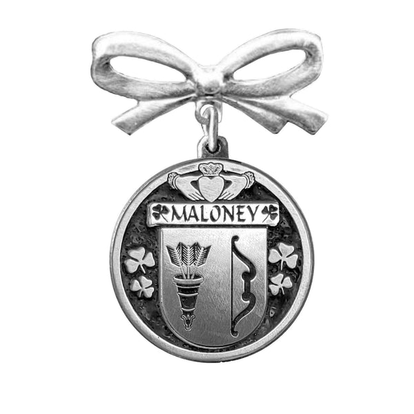 Maloney Irish Coat of Arms Disk Bow Brooch