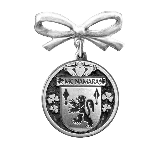 McNamara Irish Coat of Arms Disk Bow Brooch