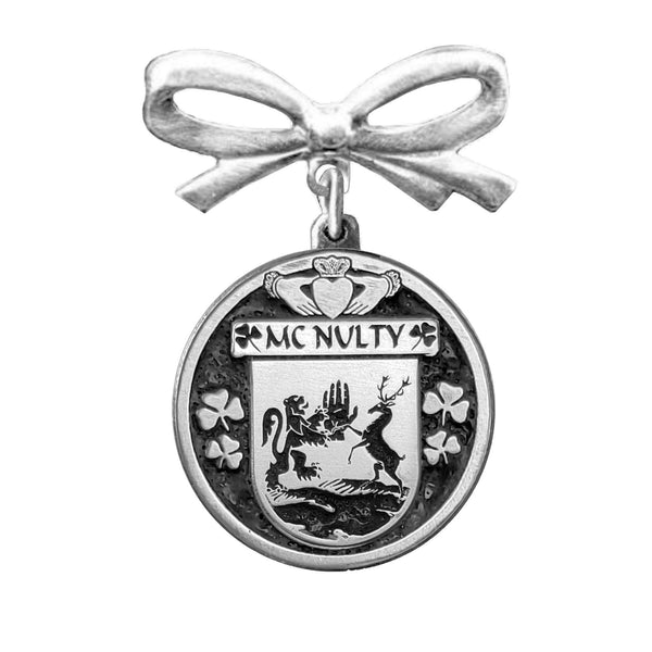 McNulty Irish Coat of Arms Disk Bow Brooch