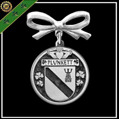 Plunkett Irish Coat of Arms Disk Bow Brooch