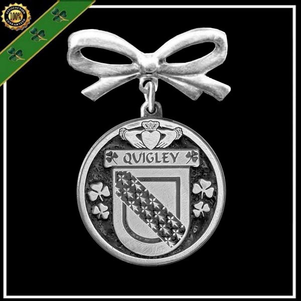 Quigley Irish Coat of Arms Disk Bow Brooch