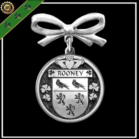 Rooney Irish Coat of Arms Disk Bow Brooch