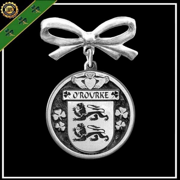 O'Rourke Irish Coat of Arms Disk Bow Brooch