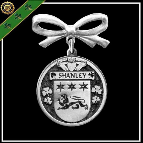 Shanley Irish Coat of Arms Disk Bow Brooch