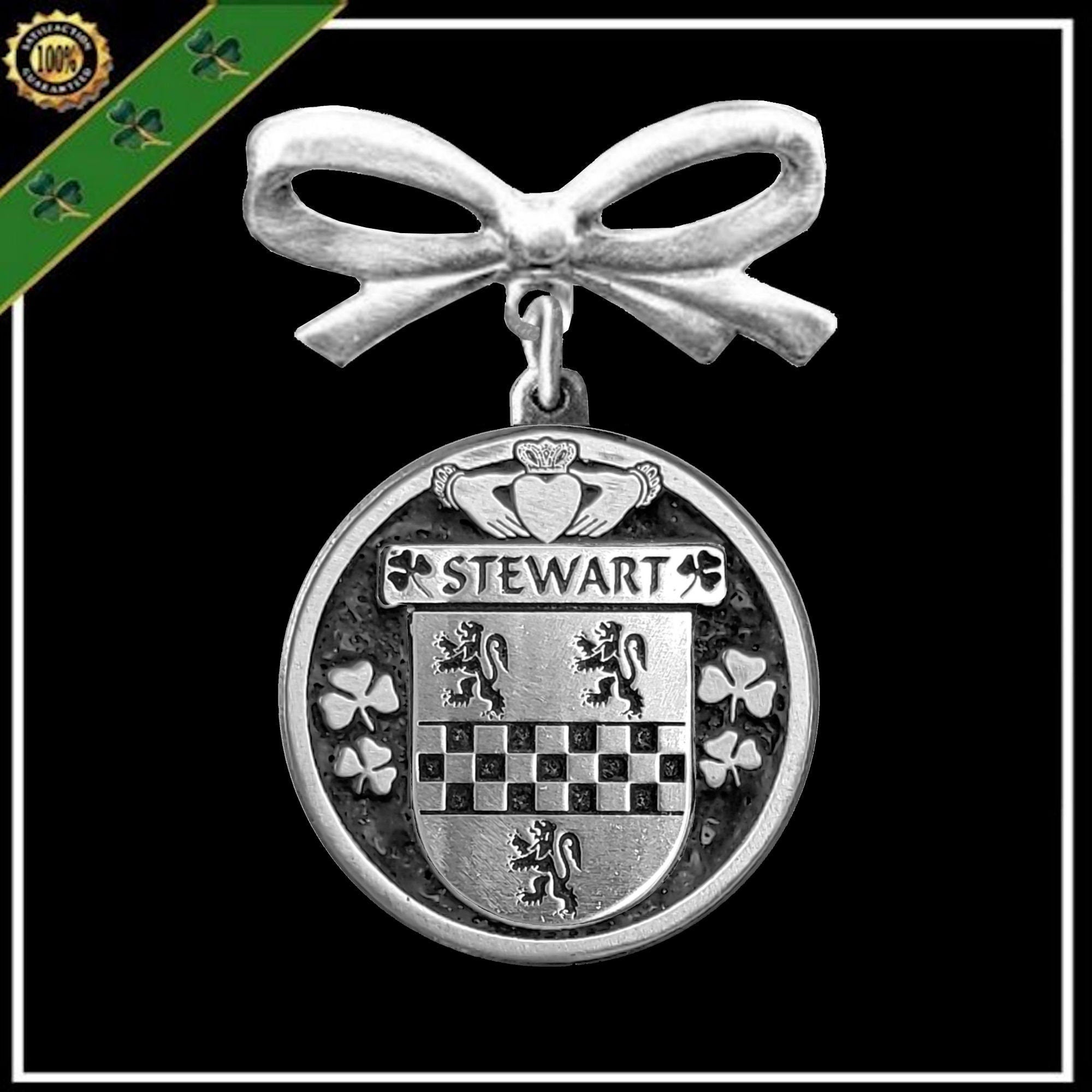 Stewart Irish Coat of Arms Disk Bow Brooch
