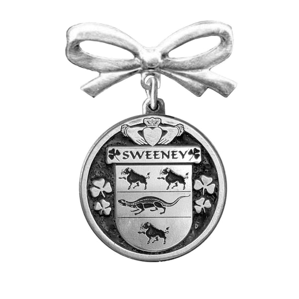 Sweeney Irish Coat of Arms Disk Bow Brooch