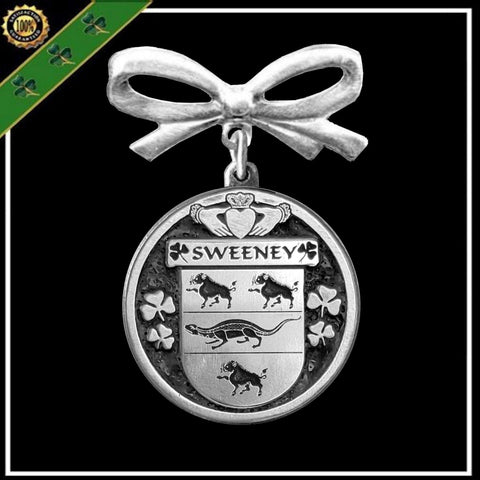 Sweeney Irish Coat of Arms Disk Bow Brooch