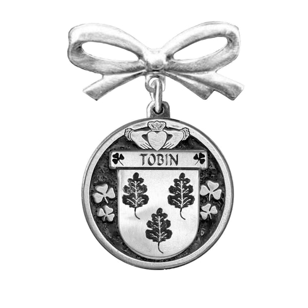 Tobin Irish Coat of Arms Disk Bow Brooch