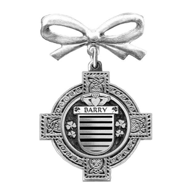 Barry Irish Coat of Arms Celtic Cross Bow Brooch