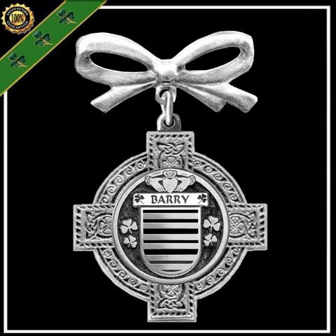 Barry Irish Coat of Arms Celtic Cross Bow Brooch