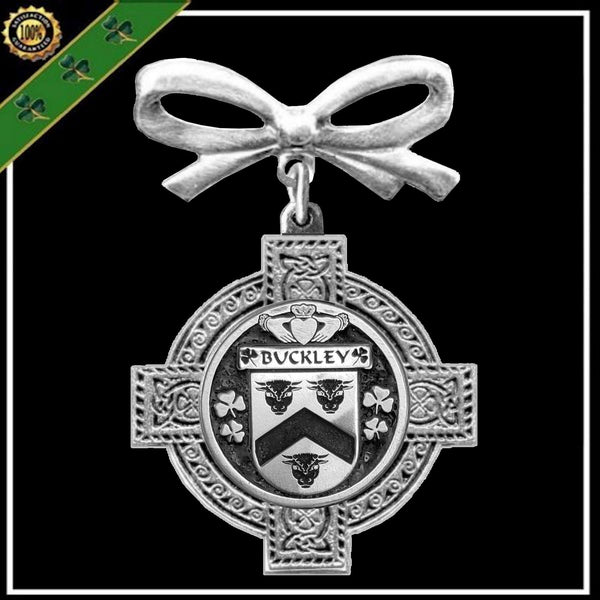Buckley Irish Coat of Arms Celtic Cross Bow Brooch