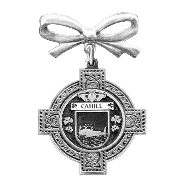 Cahill Irish Coat of Arms Celtic Cross Bow Brooch