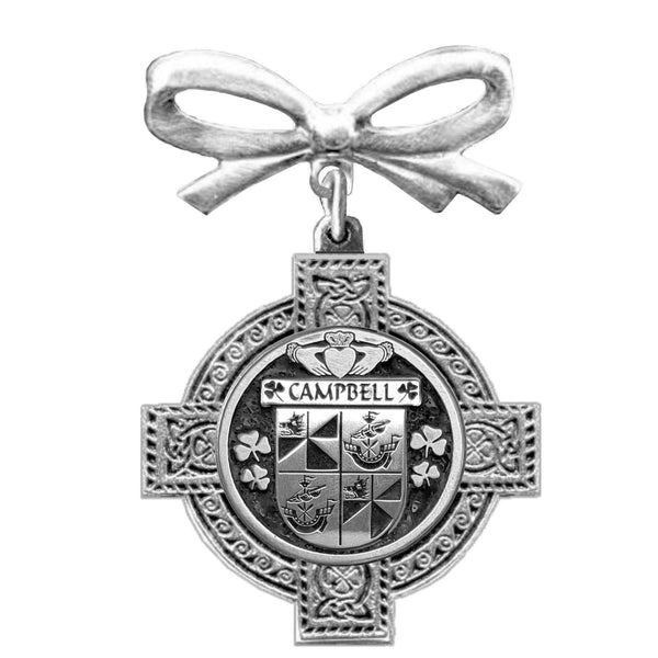 Campbell Irish Coat of Arms Celtic Cross Bow Brooch