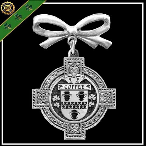 Coffee Irish Coat of Arms Celtic Cross Bow Brooch