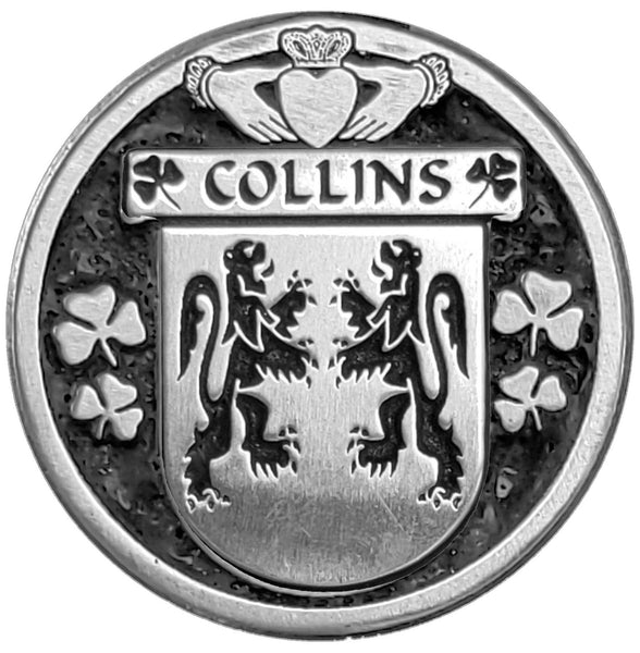 Collins Irish Coat of Arms Celtic Cross Bow Brooch
