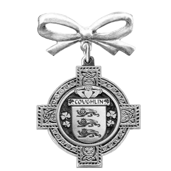 Coughlin Irish Coat of Arms Celtic Cross Bow Brooch