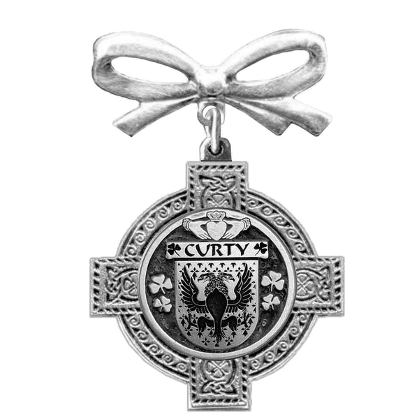 Curty Irish Coat of Arms Celtic Cross Bow Brooch