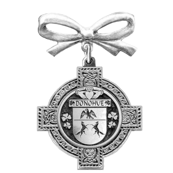 Donohue Irish Coat of Arms Celtic Cross Bow Brooch