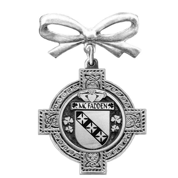 McFadden Irish Coat of Arms Celtic Cross Bow Brooch