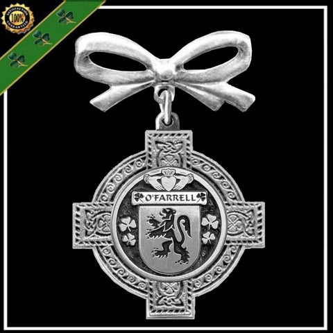 O'Farrell Irish Coat of Arms Celtic Cross Bow Brooch