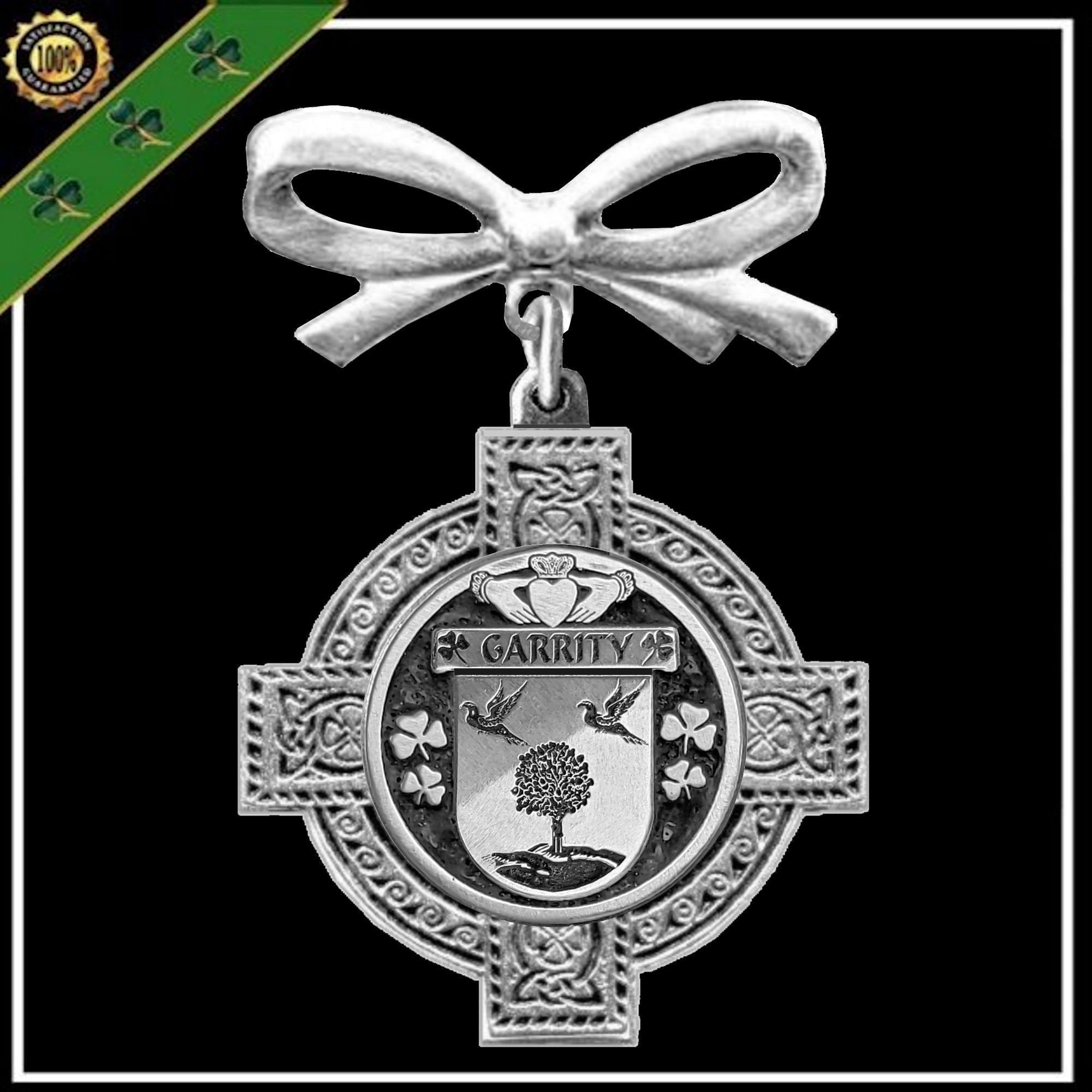 Garrity Irish Coat of Arms Celtic Cross Bow Brooch