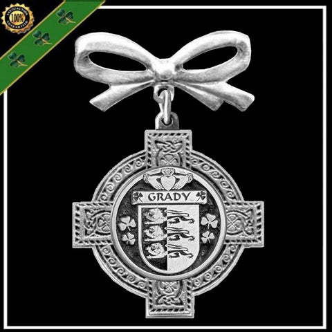 Grady Irish Coat of Arms Celtic Cross Bow Brooch