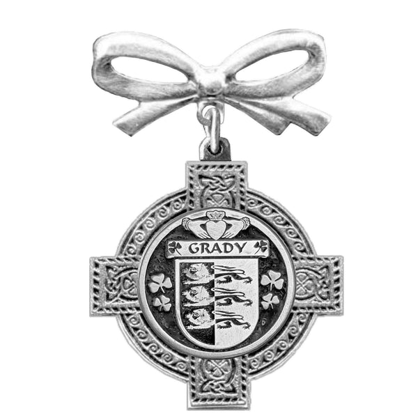 Grady Irish Coat of Arms Celtic Cross Bow Brooch