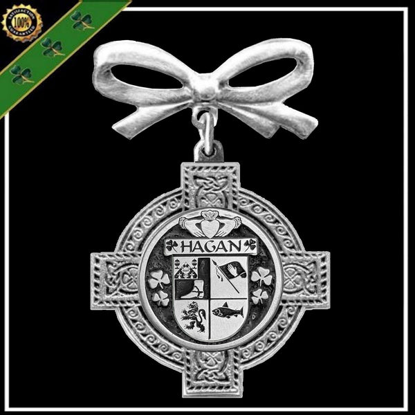 Hagan Irish Coat of Arms Celtic Cross Bow Brooch