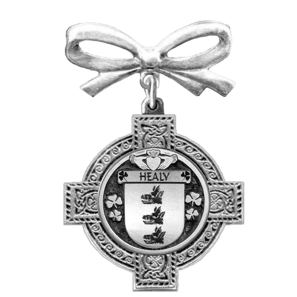 Healy Irish Coat of Arms Celtic Cross Bow Brooch