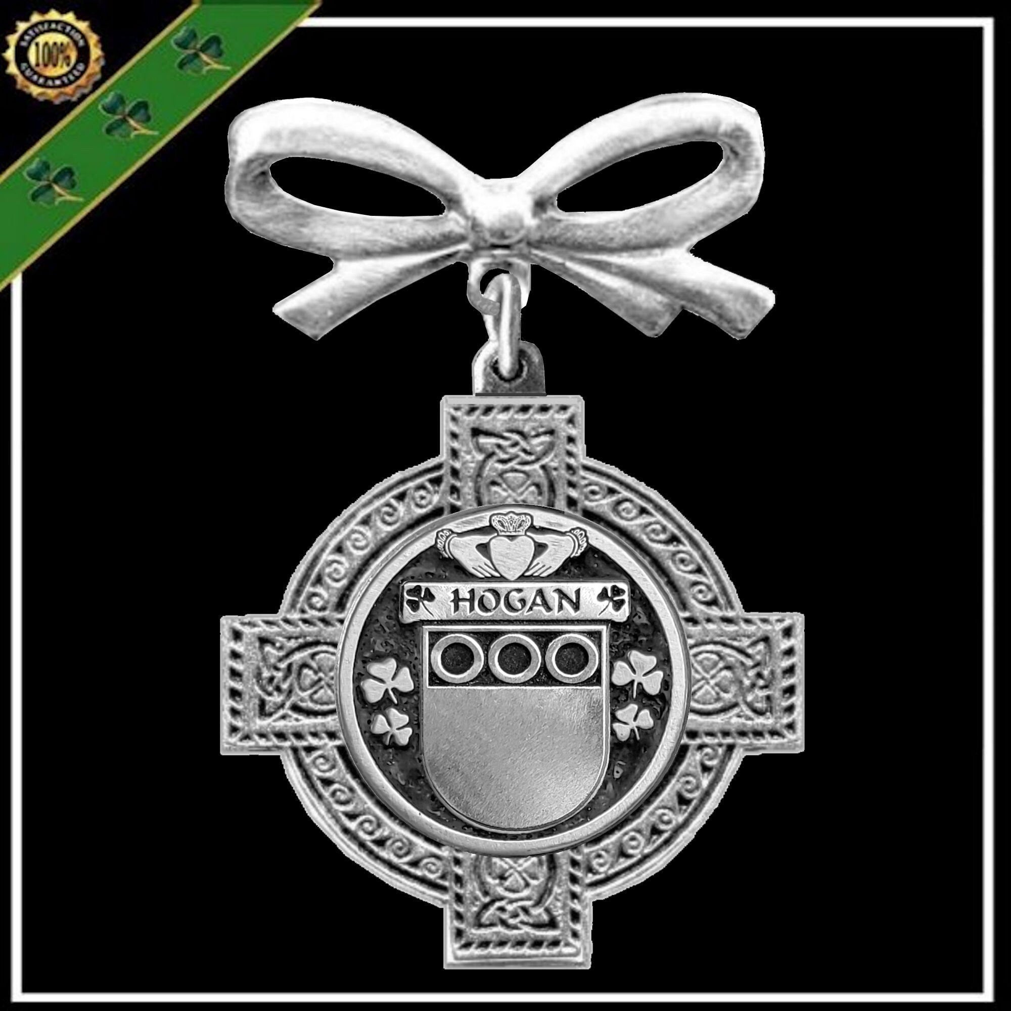 Hogan Irish Coat of Arms Celtic Cross Bow Brooch