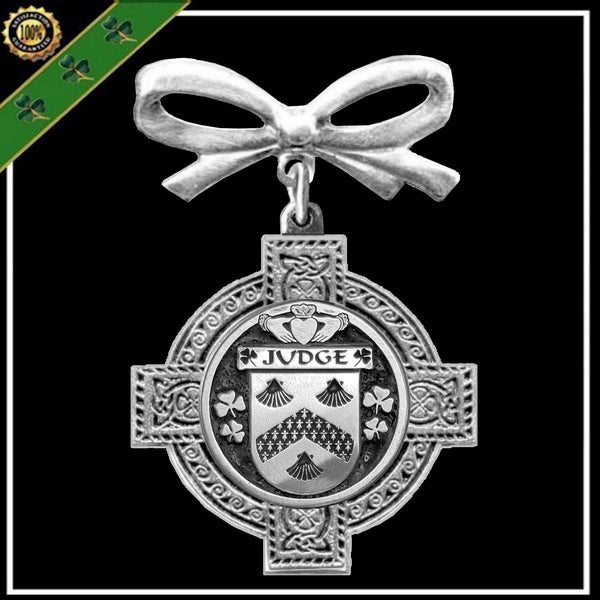 Judge Irish Coat of Arms Celtic Cross Bow Brooch