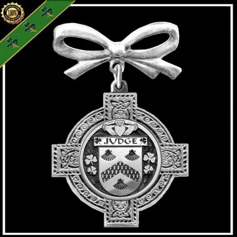 Judge Irish Coat of Arms Celtic Cross Bow Brooch